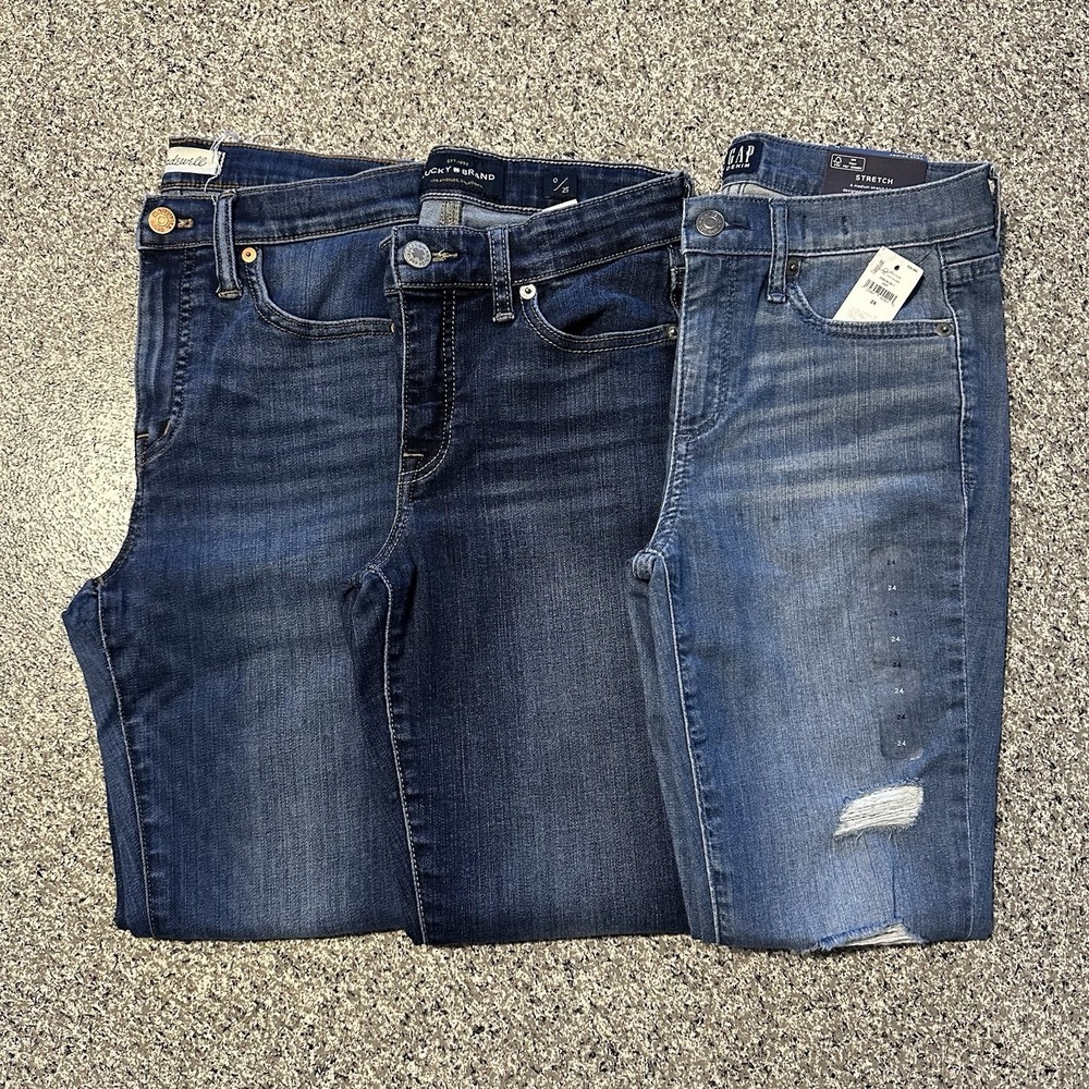 Gap Lucky Brand Madewell Jeans Lot of 3 Womens Size 24 & 25 Skinny Mid High Rise